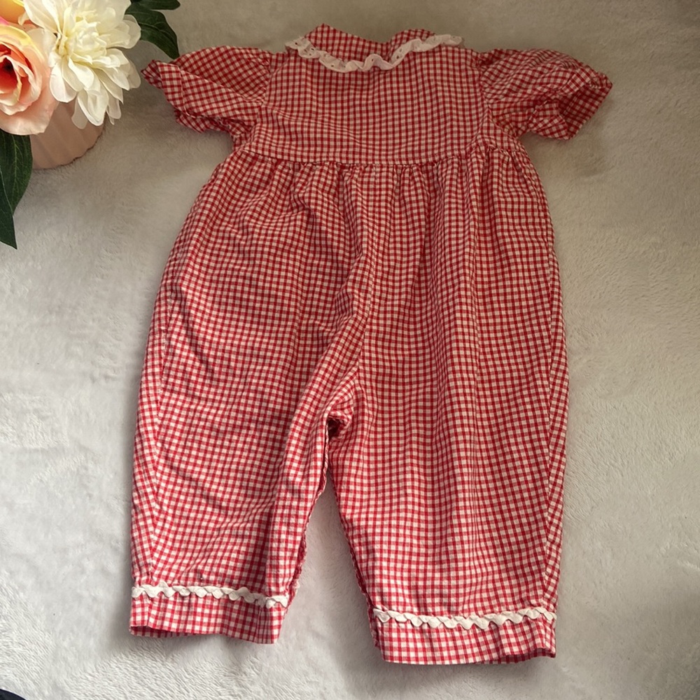 Girls Vintage Size 6-9M One Piece Gingham RomperJumper MISSING ONE BUTTON - Picture 6 of 6